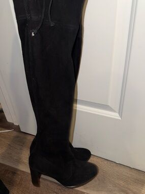 Stuart Weitzman Black Suede Over-the-Knee Boots with Block Heel